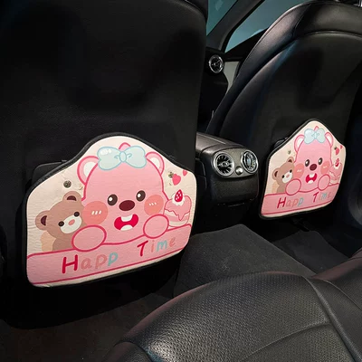 Cartoon Three Car Seat Back Anti-Kick Pads for Women, Cute Car Leather Seat Back Anti-Fouling Pads, Cartoon Protective Pads (Chair back anti-kick pad) - pink-beaver-2-pictures