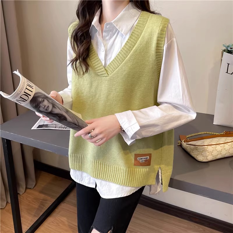 Chaleco de las mujeres de primavera y otoño 2023 nuevo suéter con cuello en V chaleco suéter interior suelto exterior delgado superior Otoño e Invierno image 9