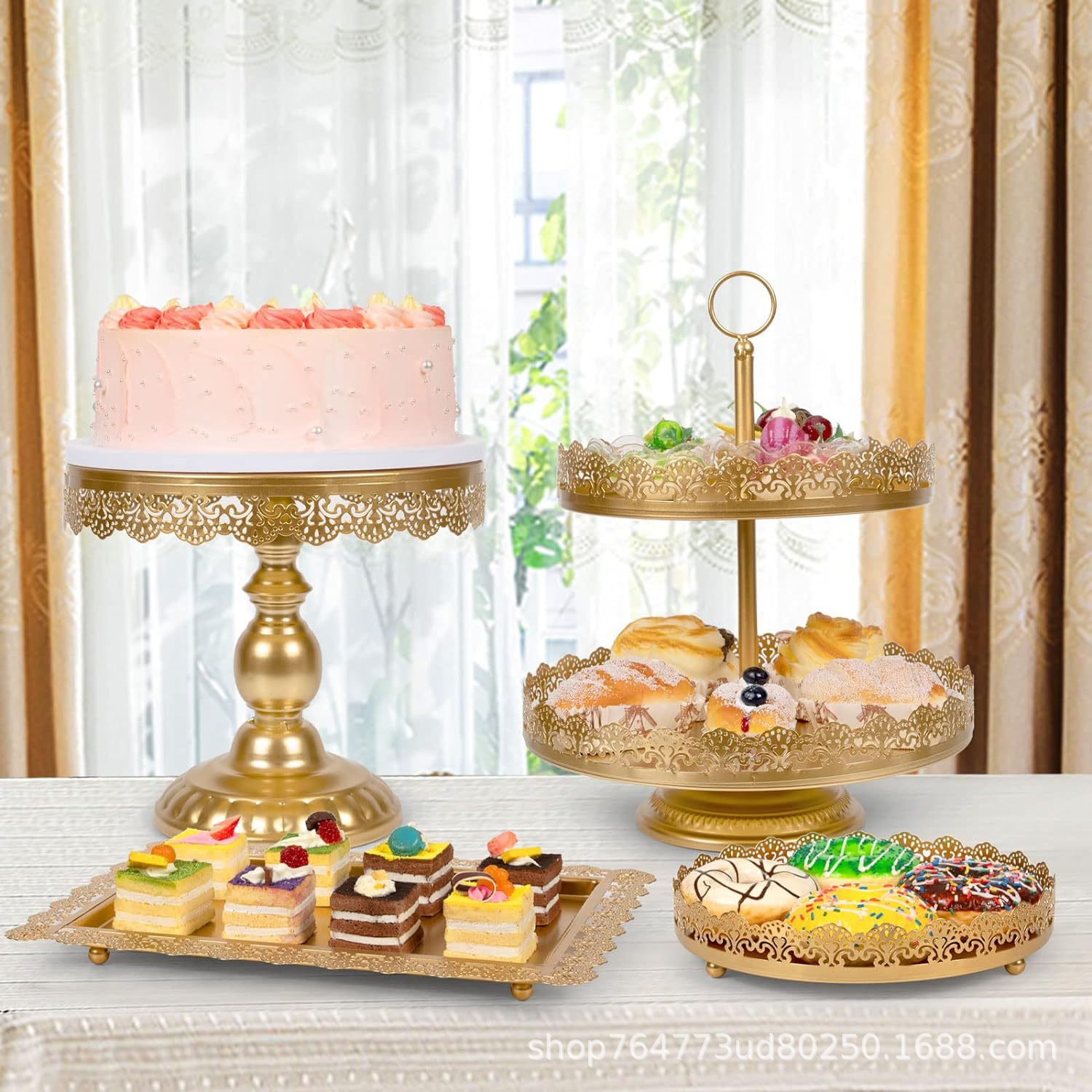 Amazon Venta caliente de cuatro piezas soporte de la torta soporte de exhibición plato de aperitivos pastelería occidental mesa de postre de boda image 4