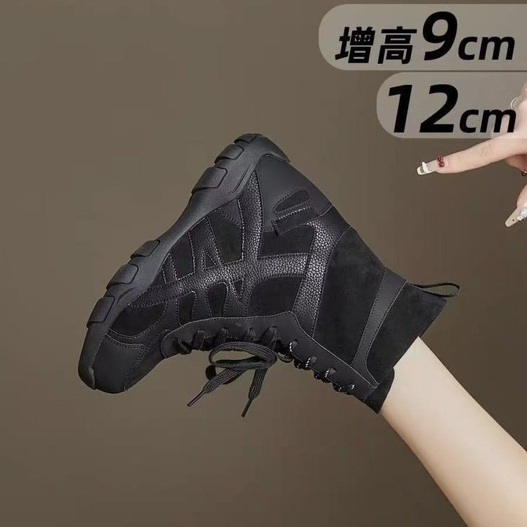 厚底内增高12公分马丁靴女2025秋季新款小个子复古赛车鞋西部靴子|undefined
