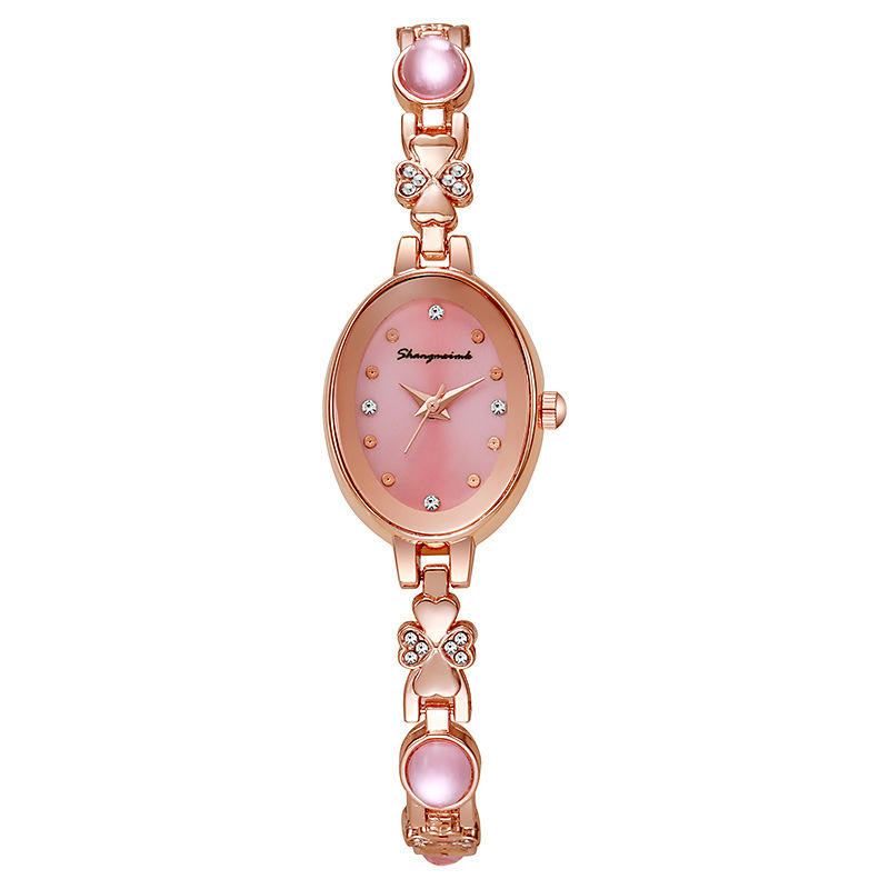 Joyería de lujo ligera con diamantes de cuarzo oval reloj de pulsera de mujer de alto valor visual temperamento de moda simple