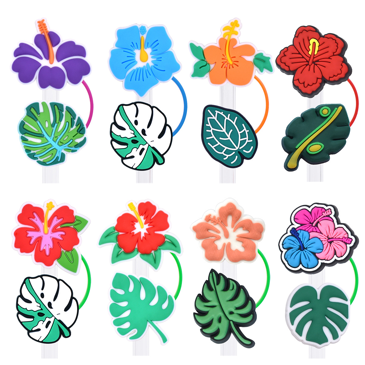 热带植物系列吸管帽防尘盖10mm PVC软胶可重复使用吸管装饰吸管塞