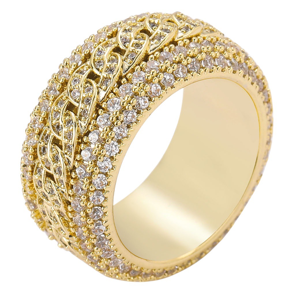 Anillo de Hip-Hop Europeo y Americano para Hombre, Anillo Giratorio Cubano con Microincrustaciones de Circonio, Anillo Moderno para Hombre Chapado en Oro Real