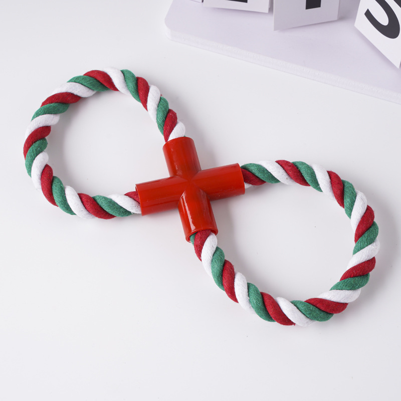 Juguetes para perros de gran venta transfronterizos, juego de juguetes de cuerda de algodón navideños para mascotas, juguete para la dentición, alivio del aburrimiento, juguete navideño con nudos resistentes a las mordidas.