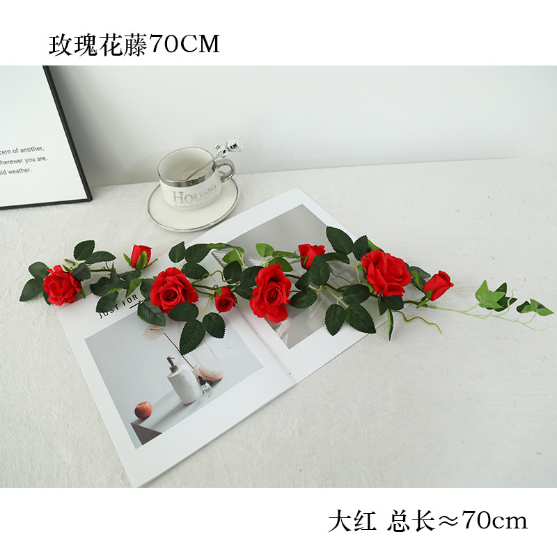 仿真玫瑰花藤藤蔓墙面壁挂假花藤条酒店造景空调水管道遮丑装饰花|undefined