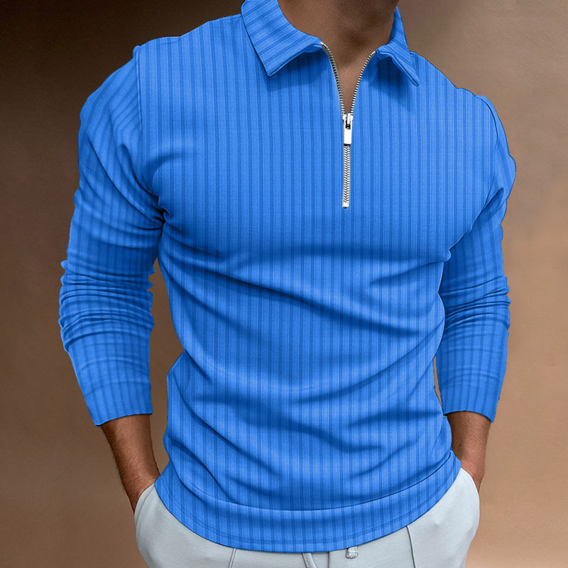 Comercio exterior otoño nuevos hombres de impresión digital de color sólido rayas cremallera Polo camisa polo hombres