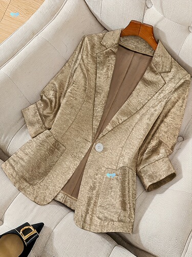 Elegant Metallic Polyester Single Button Blazer for Women