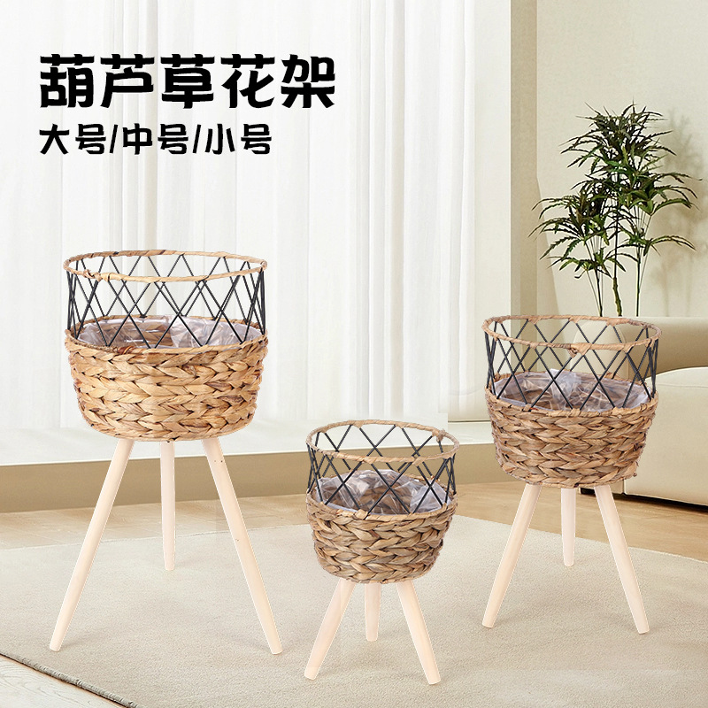 Macetero de Ratán con Soporte de Pie Tejido a Mano Decorativo para Sala de Estar