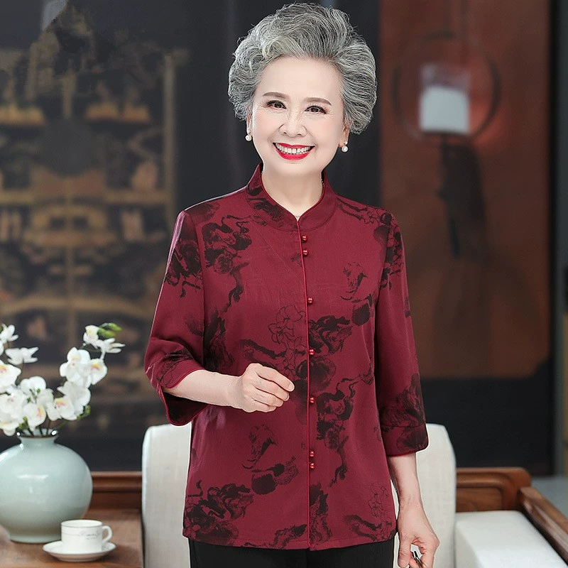 Пожилые люди летняя женская рубашка Старушка Тан бабушка костюм