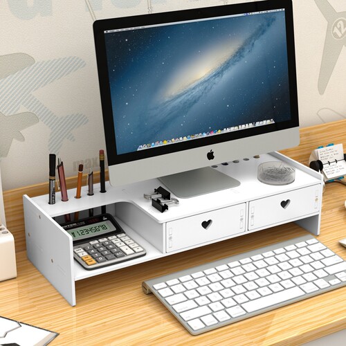 Desktop computer raised rack with drawer storage rack desktop monitor raised storage rack computer raised table base