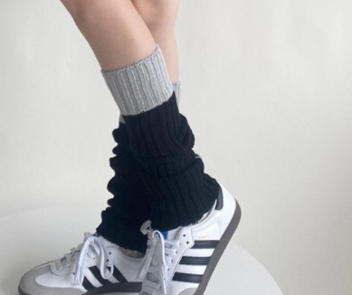 Knitted socks for spring and autumn wool contrasting color splicing leg covers simple and versatile pile socks gray warm socks calf socks