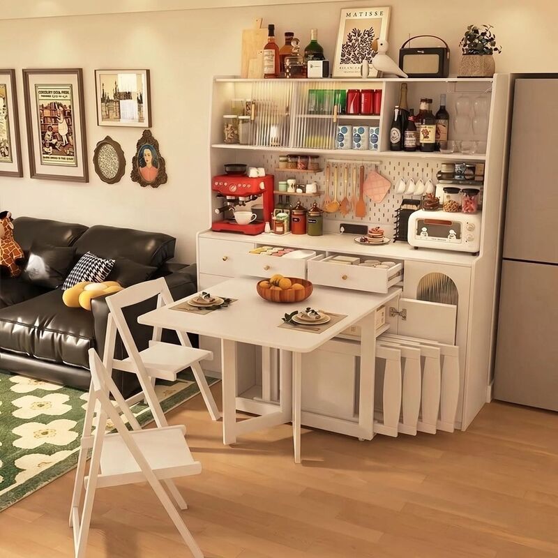 All-Solid Wood Sideboard with Integrated Dining Table, Extendable, Foldable, Movable, Multifunctional, Suitable for Small Apartments, Home Side Cabinet, Cupboard All-Solid Wood Sideboard with Integrated Dining Table, Extendable, Foldable, Movable, Multifunctional, Suitable for Small Apartments, Home Side Cabinet, Cupboard