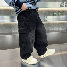 男童秋冬季加绒牛仔裤儿童冬季保暖一体绒黑色裤子男宝宝洋气童装