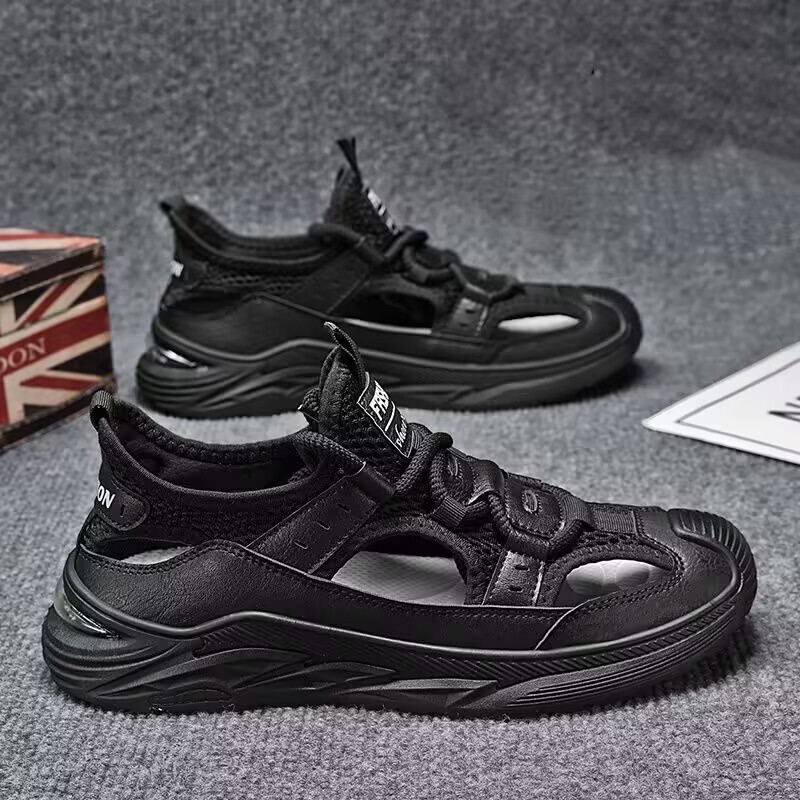 2026 New Summer Men's Sandals Slip-On Hollow Leather Casual Shoes Comfortable Lightweight Breathable Clogs