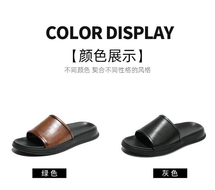 Dép sandal nam da bò thật quai ngang đế dày chống trượt, đi trong nhà và ngoài trời mùa hè — Màu nâu, màu đen chi tiết 3