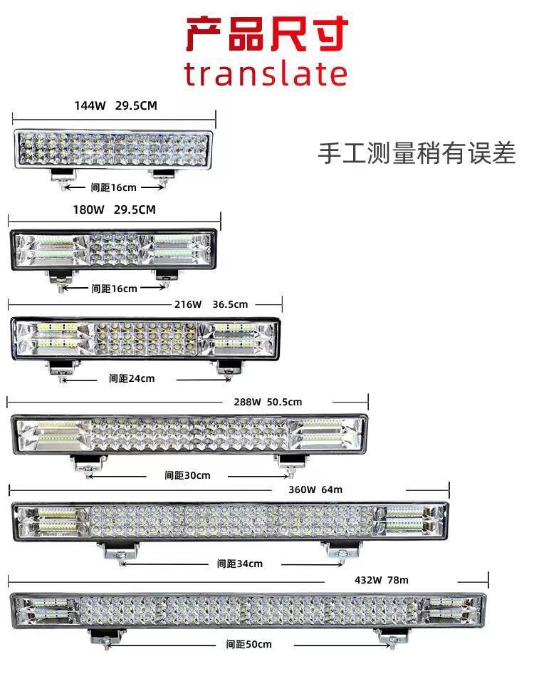 Car Led Spotlight 12V24V Mid-Grid Long Truck Modified Light Off-Road Vehicle Super Bright Strong Light Flash Light Fog Light