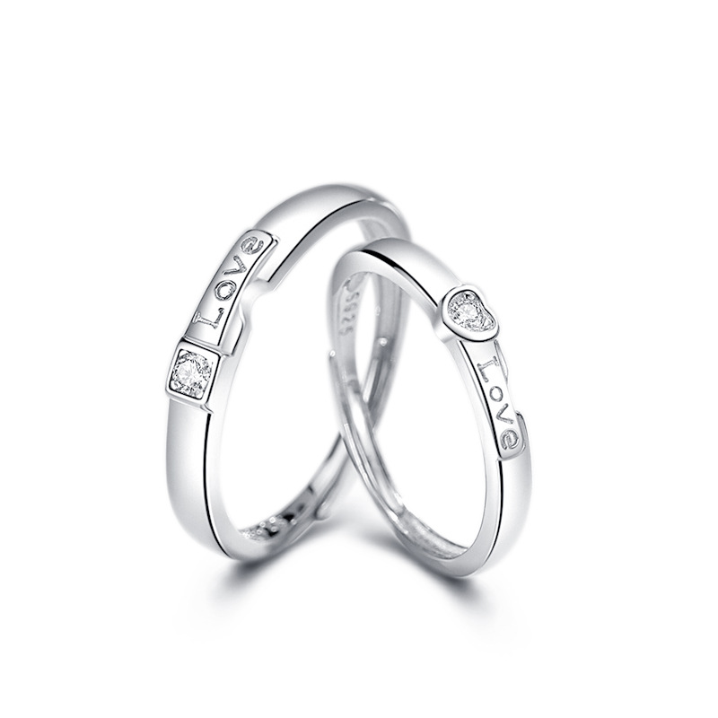 Anillo de pareja de plata esterlina S925 con letras de diamantes anillo de pareja encantadora nicho de moda de alto grado de lujo ligero sin desvanecimiento joyería de boca abierta
