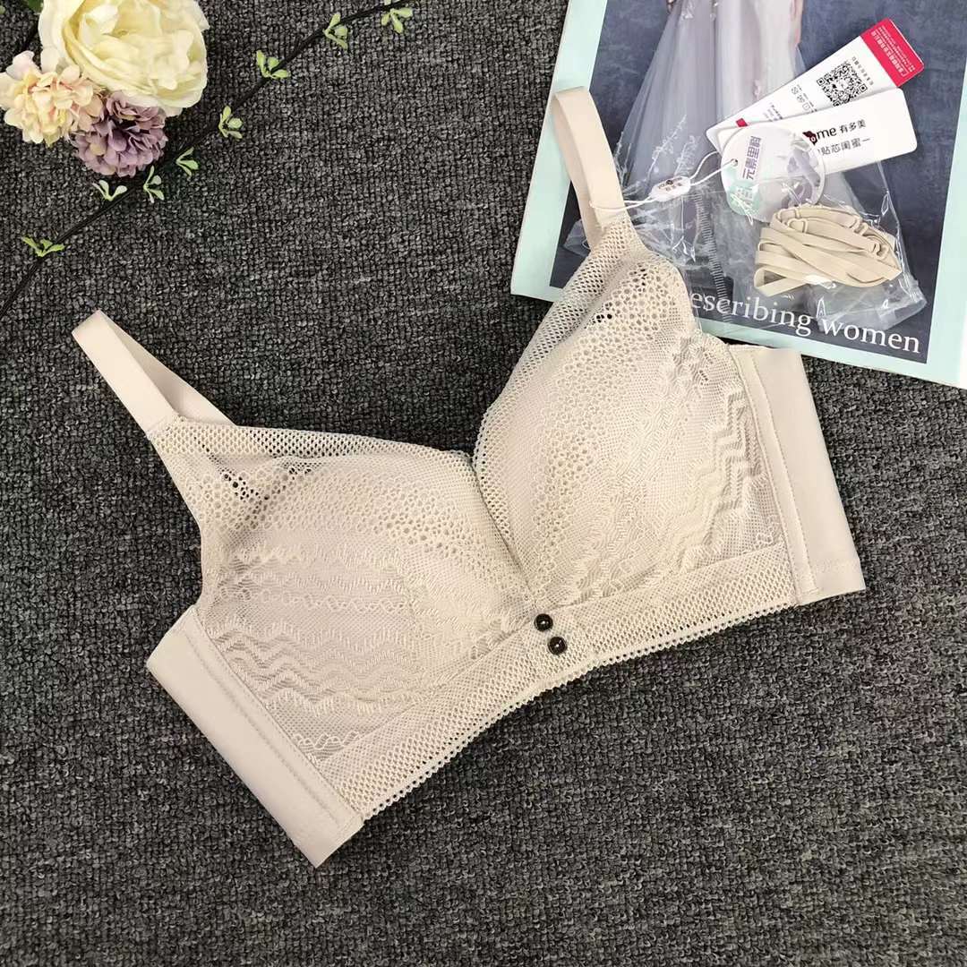 Nuevo sujetador de alta calidad de moda de encaje jacquard transpirable y cómodo ajuste lateral de pecho de cuatro botones ropa interior mujer image 4