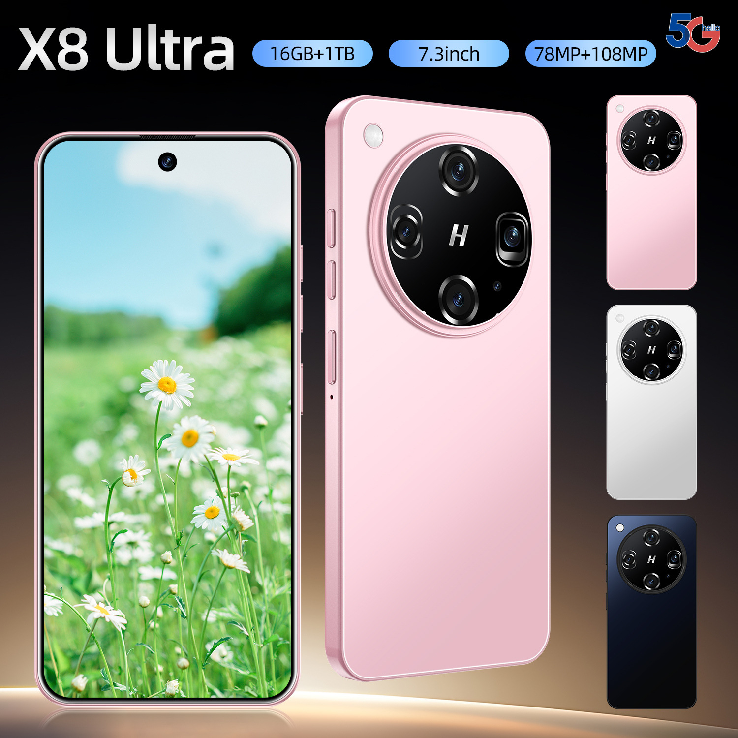 跨境新款x8 ultra现货全球版真4g高端7.3寸大屏安卓智能手机3+16