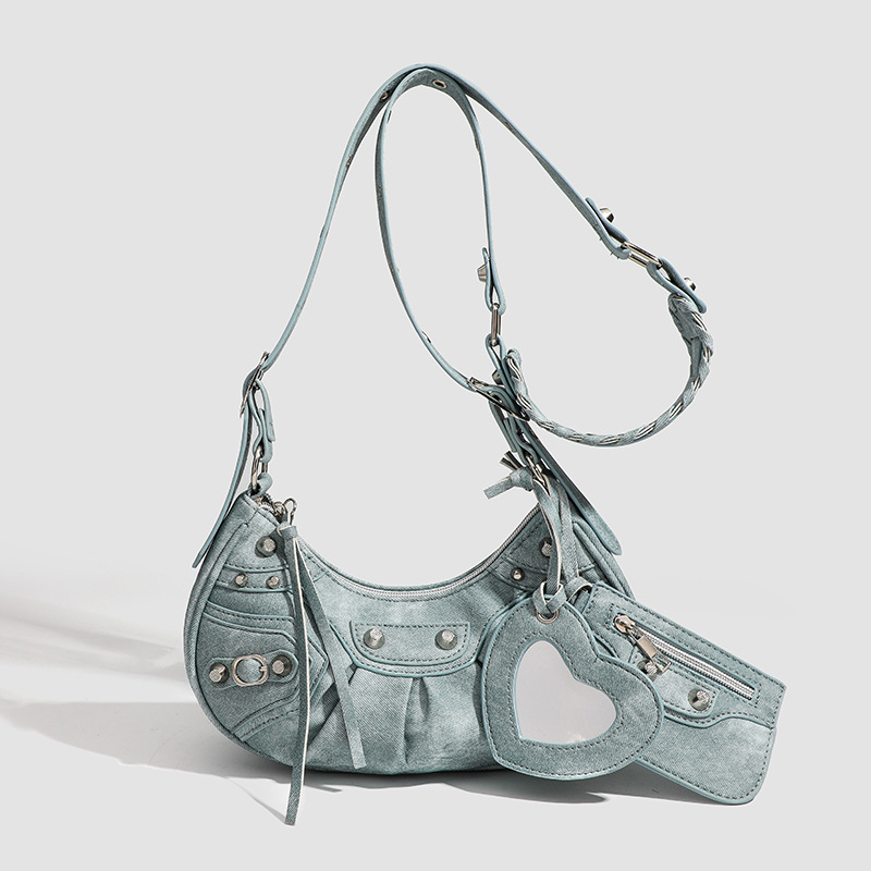 2026 New Niche Design Studded Spicy Girl Style Underarm Bag Versatile 3-In-1 Handbag Shoulder Crossbody Crescent Bag - Thumbnail 7