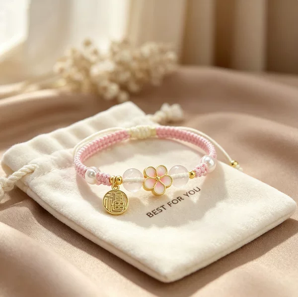 New Chinese-style peach blossom pearl charm bracelet, simple and cute, fresh and delicate, niche design, versatile gift for best friends