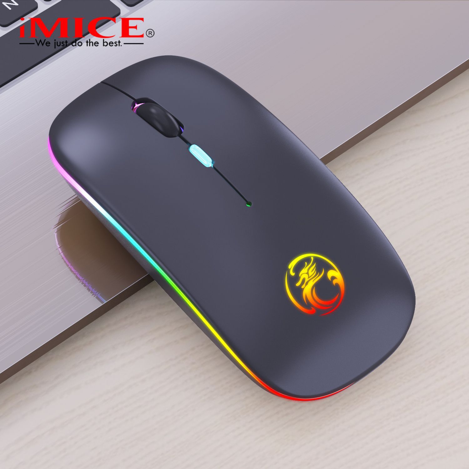 El fabricante iMICE suministra directamente un ratón inalámbrico silencioso con Bluetooth y carga luminosa para computadoras de escritorio y portátiles como regalo. image 5