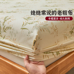 夏季纯棉老粗布床笠床罩单件加厚棉麻布料凉席三件套床单床套全包