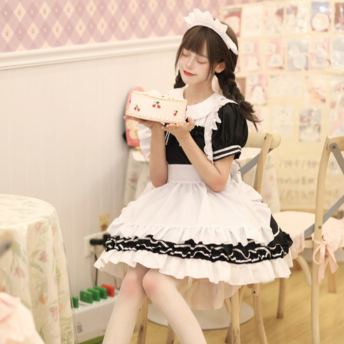 Cross-border cute maid black and white classic maid uniform COSPLAY women's clothing boss plus size maid clothing European, American and Japanese style