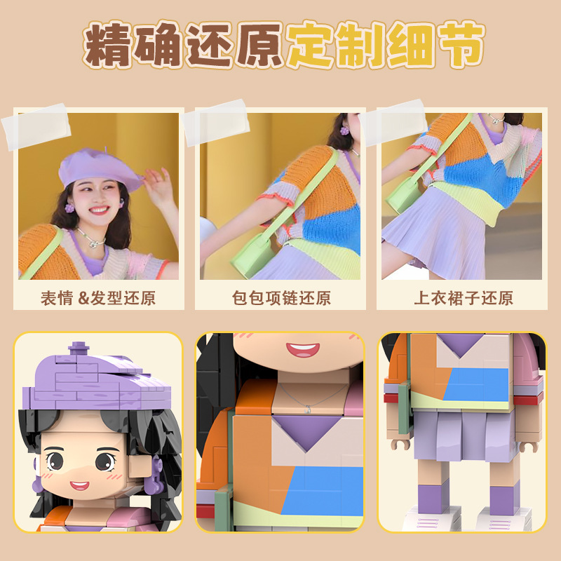 カップルの男女友達の親友への誕生日プレゼント写真積み木人像手作りdiy人形フィギュア|undefined
