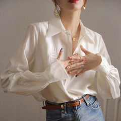 白衬衫女2025早秋新款设计感小众桑蚕丝长袖百搭高端气质真丝上衣