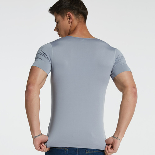 Men's Ice Silk Invisible Seamless Short-Sleeve T-Shirt Slim Fit Base Shirt Half-Sleeve Top Underwear Sweat Absorbent Shirt Summer Thin Backless Shirt