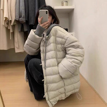 2025年秋冬韩系白鸭绒针织帽羽绒服女中长款新款宽松休闲保暖外套