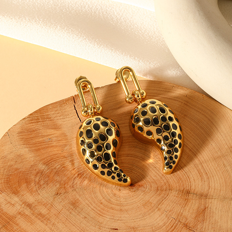 Water Droplets Pattern 1 Pair IG Style Water Droplets Enamel Plating Titanium Steel Drop Earrings