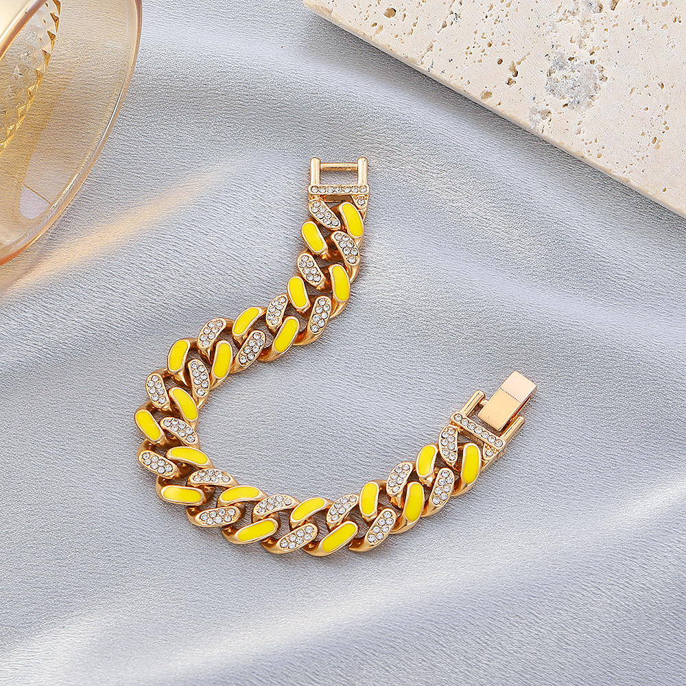 New Two-color Oil Dripping Rhinestones Cuban Bracelet Fashion Brand Thick Chain Anklet display picture 11