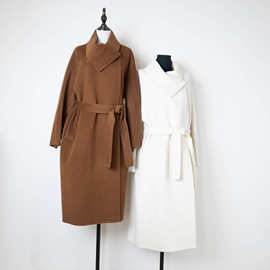 英伦风花苞领宽松型10羊绒大衣女长袖廓形双面呢大衣2025气质款