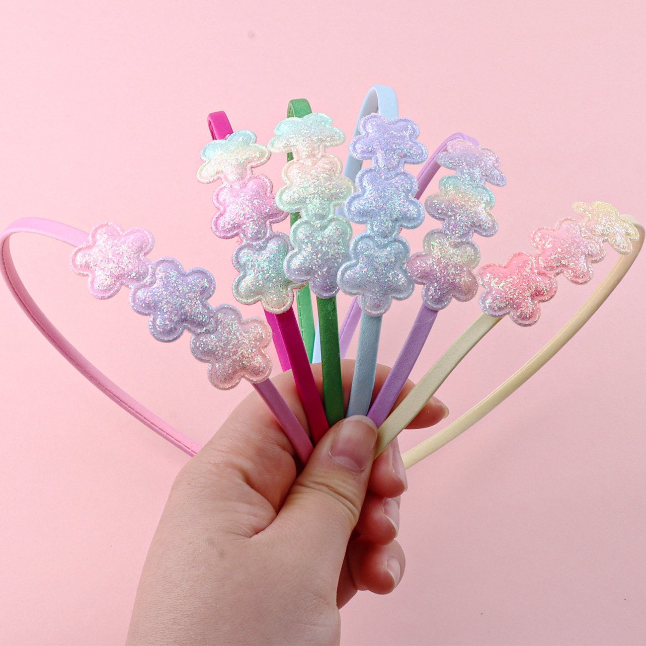 Nueva diadema de amor de color para niña Glitter estrella de cinco puntas flor horquilla joyería diadema dulce para niños