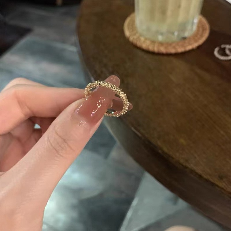 Anillo de circonita de perlas de viento ins, nicho femenino, sentido de alta gama, simple y ligero, anillo de novia de lujo, anillo de apertura de temperamento al por mayor