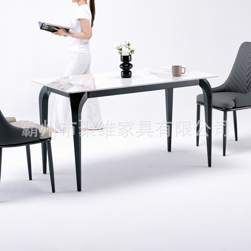 Mesa de comedor de tabla de roca pequeña casa nueva mesa de comedor de lujo moderna simple mesa de comedor rectangular mesa de comedor de piernas de elefante