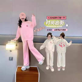 童装女童套装2024新款女孩中大童洋气休闲甜美印花卫衣卫裤两件套