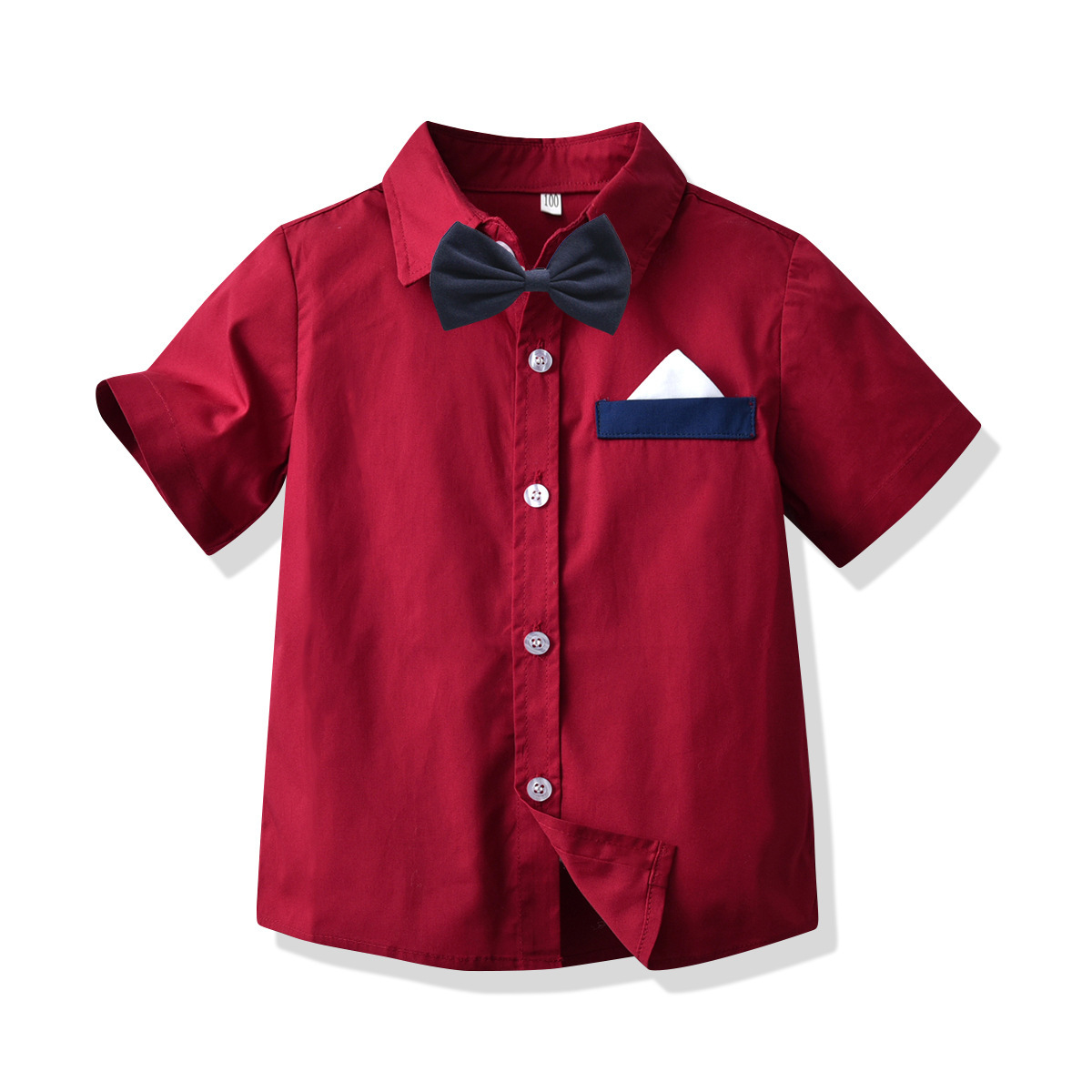 Set di pantaloni a quadretti con fascia posteriore per camicia a maniche corte in tinta unita estiva per bambini Abito da banchetto per ragazzo_voghion.com