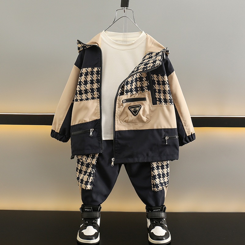 5981 traje de niño 2024 ropa casual de primavera y otoño para niños nuevos, traje de dos piezas a juego de colores de otoño para niños guapos