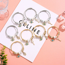 潘家不锈钢手镯女潮DIY金色银色镶钻恶魔之眼串珠手链开口可调节