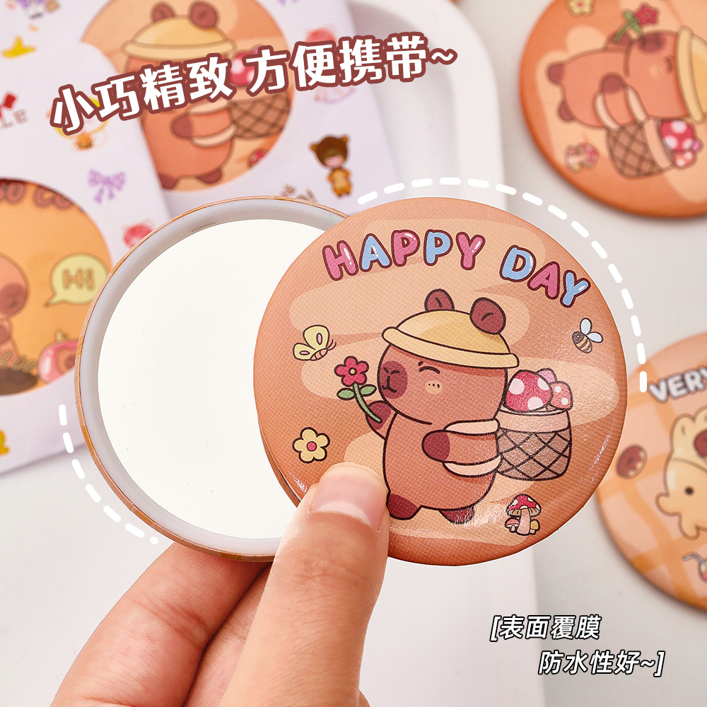 Redondo Kapibala pequeño espejo portátil mini lindo espejo redondo estudiante espejo de una cara espejo de maquillaje regalo al por mayor