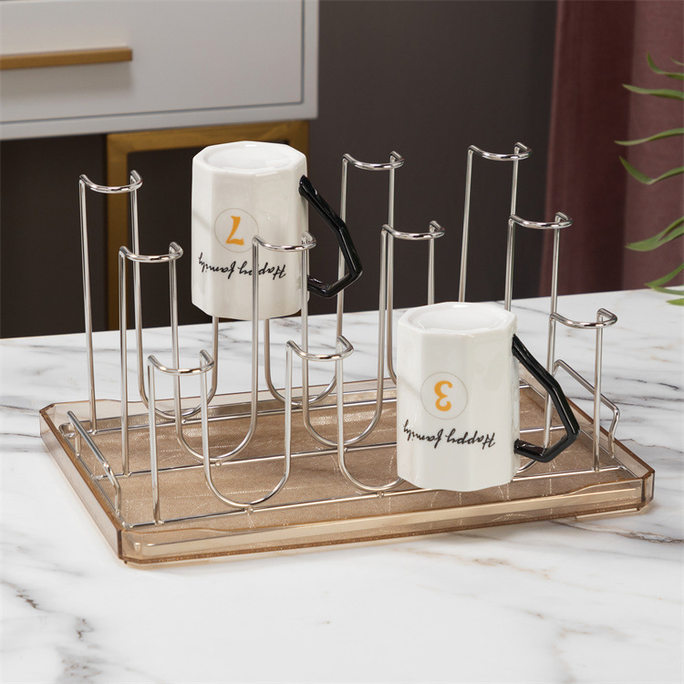 12구 높낮이 조절 컵 홀더 (실버) + 투명 트레이