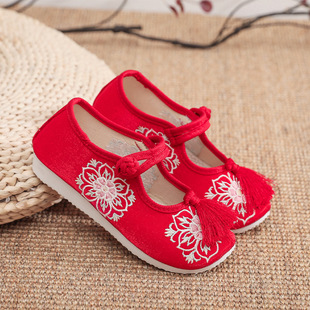 New Tassel Girls Embroidered Shoes Ethnic Style Traditional Cloth Shoes Girls Shoes Princess Baby Hanfu Shoes