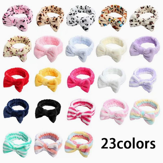 现货豹纹珊瑚绒发带女发箍蝴蝶结毛绒束发带可爱洗脸头带发饰