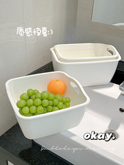二層野菜洗い桶排水バスケット家庭用キッチン肥厚プラスチックバスケット果物洗浄収納バスケット水フィルターバスケットフルーツトレイ