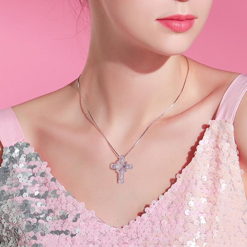Fashion Cross Copper Inlay Zircon Pendant Necklace