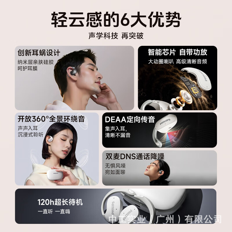 フィリップスbluetoothイヤホン骨伝導真無線耳掛け式運動ランニングステップ航続騒音低減TAT2708|undefined