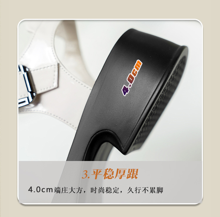 Sandal cao gót nữ da bò đế dày quai ngang đính đá — màu đen chi tiết 17